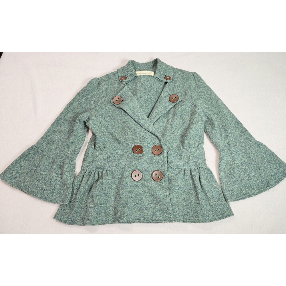 Anthropologie Charlie & Robin Wool Sweater Jacket Green Medium Button Front Knit